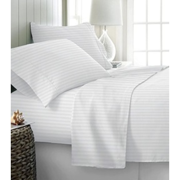 300 TC White Satin Stripe Bedsheet Set