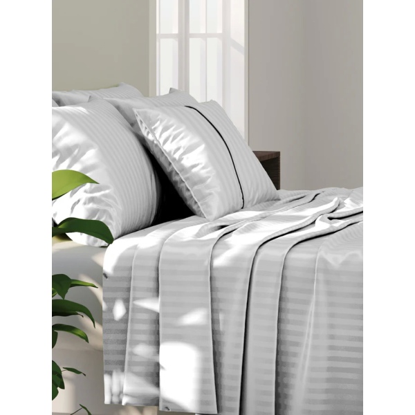 100% Cotton Satin Stripes Bedsheet – 210 TC | Premium Hotel Collection